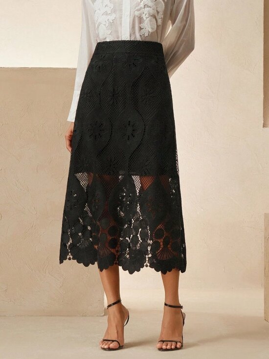 Dresses & Skirts - Black Boho Women's Elegant Lace Hollow Out Skirt Maxi Skirt